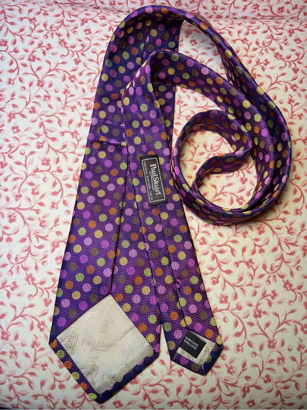 Paul Stuart Purple Silk Tie with Multicolor Polka Dots